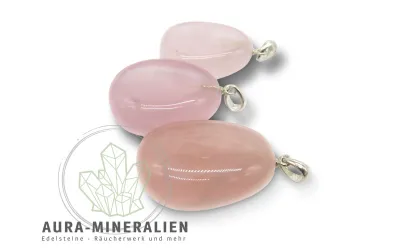 Zartrosa, flacher Rosenquarz Anhänger mit eleganter silberner Stiftöse – Aura Mineralien