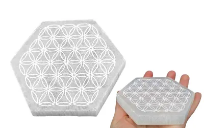 Selenit Scheibe Hexagon mit Kraf...