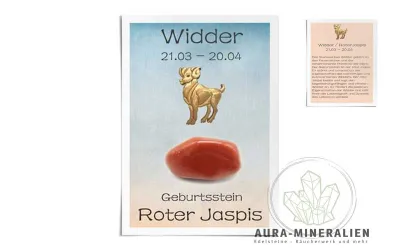 Widder Astrokarte mit rotem Jasp...