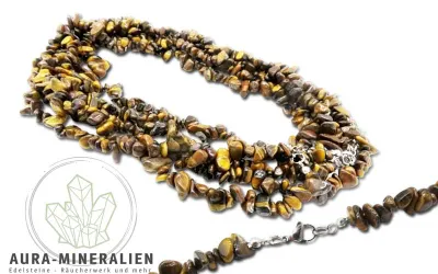Gold-braun schimmernde Tigerauge Splitterkette 45 cm mit silberfarbenem Verschluss – Aura Mineralien