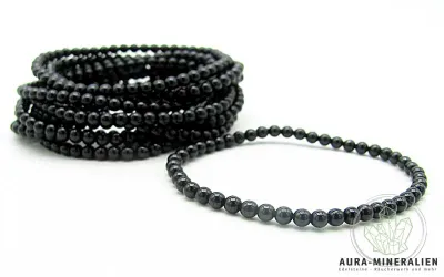 Filigranes Kugelarmband aus schwarzem Turmalin Schörl mit Gummizug.